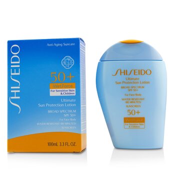 Shiseido Loção de proteção solar Ultimate WetForce para rosto e corpo SPF 50+ - para pele sensível e crianças