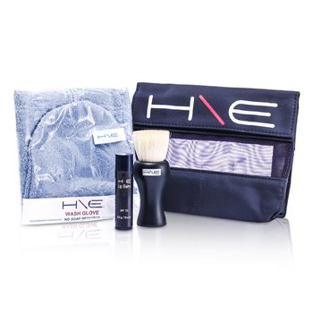 H\E Minerals Kit: Bálsamo labial SPF 15 + Facial Pincel + Wash Glove + nescessaire