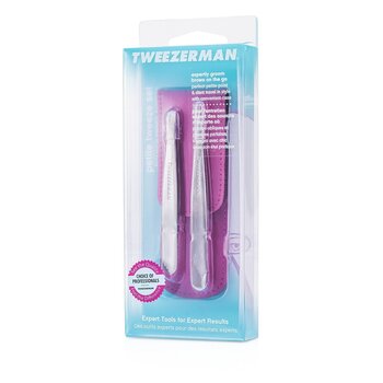 Tweezerman Petite Tweeze Set: Slant Tweezer + Point Tweezer - ( c/ estojo rosa )