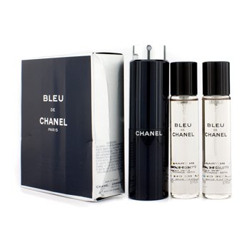 Bleu De Chanel Eau De Toilette Travel Spray & Two Refills (Caixa levemente danificada)