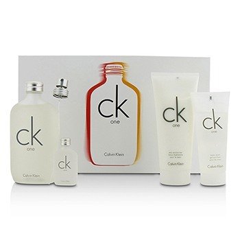 CK One Coffret: Eau De Toilette Spray 200ml/6.7oz + Body Wash 100ml/3.4oz + Skin Moisturizer 200ml/6.7oz + Eau De Toilette 15ml/0.5oz