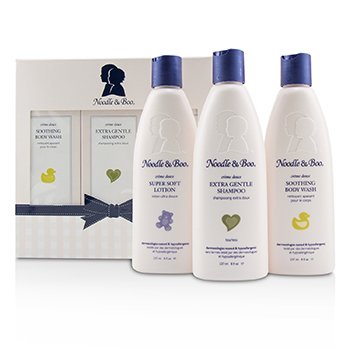 Noodle & Boo Conjunto de presente inicial: Shampoo Extra Suave 237ml + Sabonete Corporal Calmante 237ml + Loção Super Suave 237ml