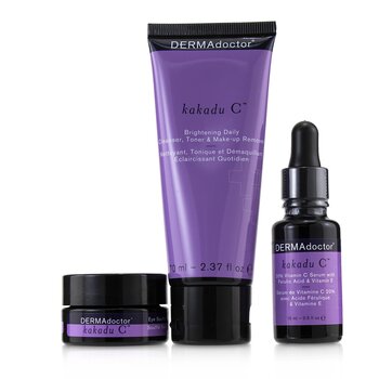 DERMAdoctor Kakadu C Vitamin C Brightening Kit: Limpador Diário 70ml + 20% Vitamina C Serum 15ml + Eye Souffle 15ml