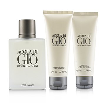 Acqua Di Gio Coffret: Eau De Toilette Spray 100ml/3.4oz + All Over Bod Shampoo 75ml/2.5oz + After Shave Balm 75ml/2.5oz