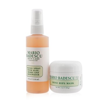 Rose Mask & Mist Duo Set: Facial Spray With Aloe, Herbs And Rosewater 4oz + Rose Hips Mask 2oz