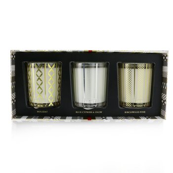 Festive Votive Trio Candles Coffret: Holiday, Birchwood Pine, Blue Cypress & Snow