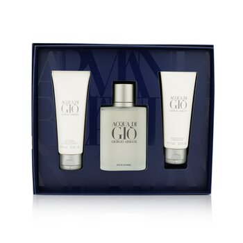 Acqua Di Gio Coffret: Eau De Toilette Spray 100ml/3.4oz + All Over Body Shampoo 75ml/2.5oz + After Shave Balm 75ml/2.5oz