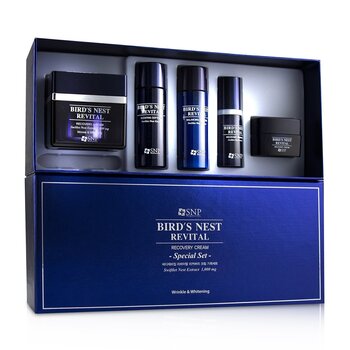Bird's Nest Revital Recovery Cream Wrinkle & Whitening Set: Cream 50g, Softener 31ml, Emulsion 31ml, Essence 10ml, Cream 10g (Exp. Date: 08/2021)