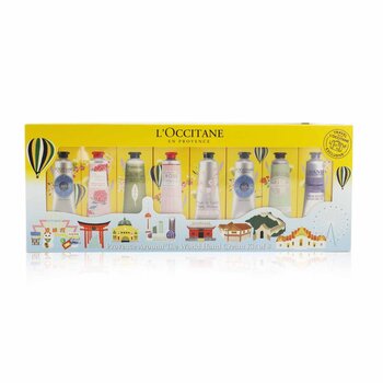 LOccitane Provence Around The World Hand Cream Kit de 8: (2x Manteiga de Karité + 1x Rosa, Flor de Cerejeira, Lavanda, Peônia, Amêndoa, Verbena) 30ml
