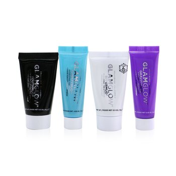 Glamglow Conjunto de máscara de pele de celebridade instantânea: 1 tratamento de limpeza Supermud - 15g + 1 tratamento estimulante de brilho Youthmud - 15g + 1 tratamento hidratante Thristymud - 10g/0,35 + 1 tratamento reafirmante Gravitymud - 10g/0,35