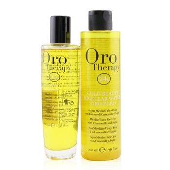 Fanola Oro Therapy 24k Golden Beauty Set (Limited Edition): Oro Puro Illuminating Fluid 100ml + Gold Beauty Micellar Water 200ml