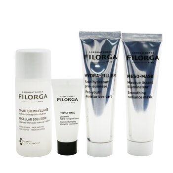 Filorga Conjunto Hidratação Intensa: Solução Micelar 50ml+Hydra-Hyal 7ml+Hydra-Filler 30ml+Meso Mask 30ml+Bag