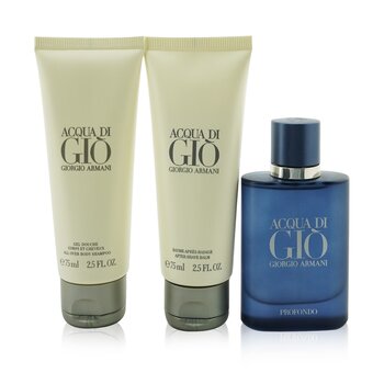 Acqua Di Gio Profondo Coffret: Eau De Parfum Spray 40ml/1.35oz + All Over Body Shampoo 75ml/2.5oz + After Shave Balm 75ml/2.5oz