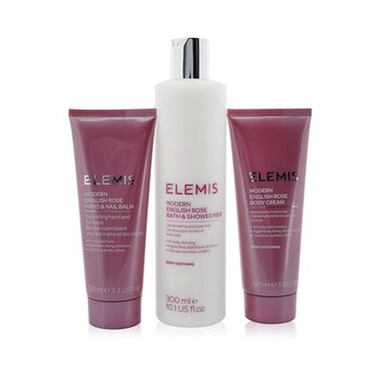 English Rose-Infused Body Trio Set: Bath & Shower Milk 300ml+ Hand & Nail Balm 100ml+ Body Cream 100ml