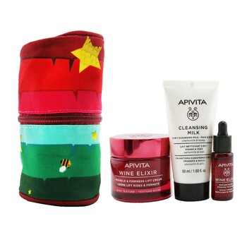 Apivita Di-Vine Beauty (Wine Elixir- Rich Texture) Gift Set: Wrinkle Lift Cream 50ml+ Face Oil 10ml+ Cleansing Milk 50ml+ Pouch (Exp. Date: 05/2024)