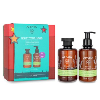 Melhore o seu humor Conjunto de tonificação e revitalização: gel de banho tônico Mountain Tea 250ml + leite corporal tônico Mountain Tea