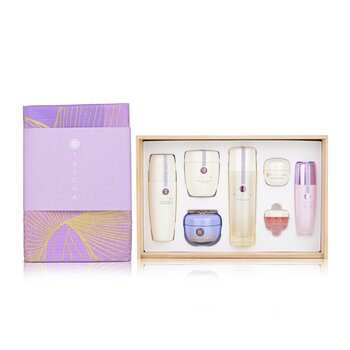 Tatcha Conjunto Kiri de luxo de edição especial: óleo de limpeza de camélia, polonês de arroz, essência, creme de pele orvalhado, peônia de seda, máscara de lábios Kissu, tela de seda líquida