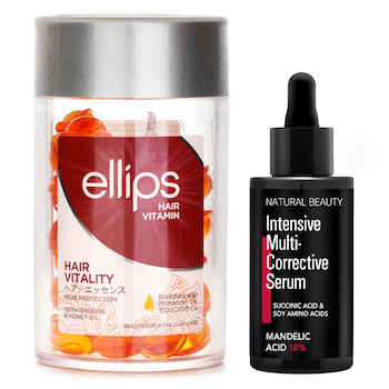 Elipses Ellips Hair Vitamin Oil - Hair Vitality 50capsules x1ml X Natural Beauty Intensive Multi-Corrective Serum - Mandelic Acid 18% (Exp Date: 12/2025) 35ml