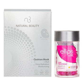 Elipses Ellips Hair Vitamin Oil - Hair Treatment 50capsules x1ml X Natural Beauty r-PGA Deep Hydration Moisturizing Cushion Mask (Exp Date: 01/2026) 6x 20ml